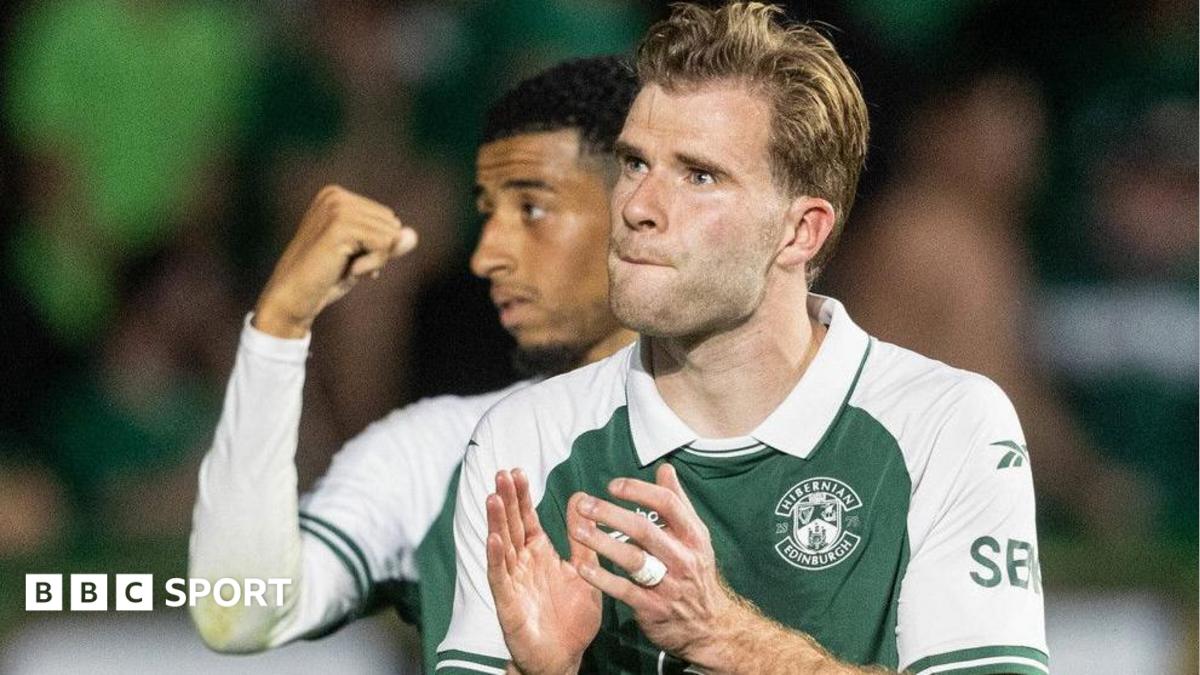 Chris Cadden applauds the Hibs crowd after Thursday's win over Malisheva