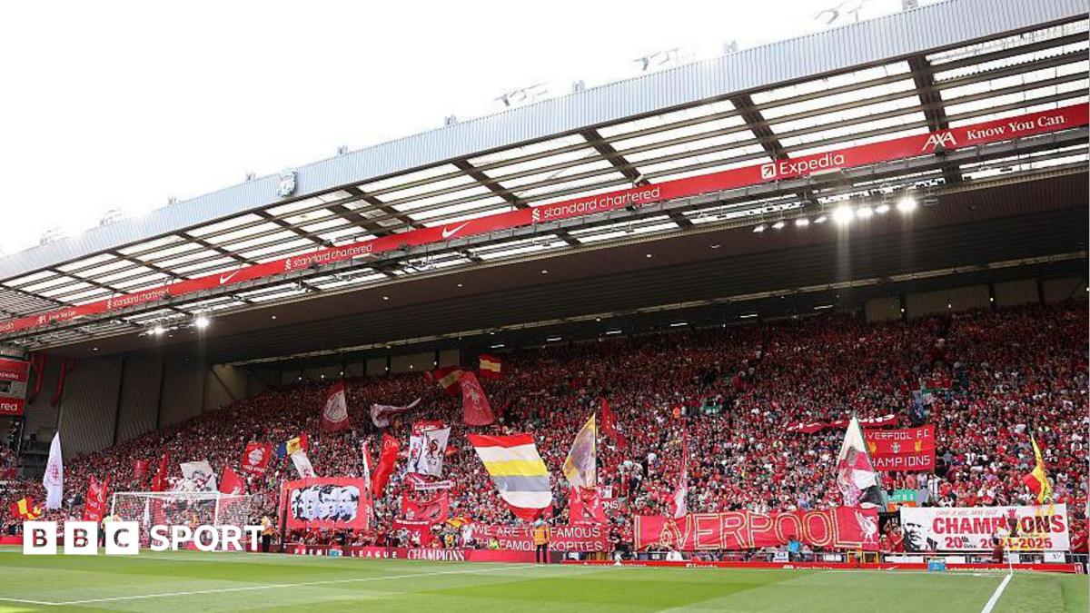 Fans with banners at Anfield